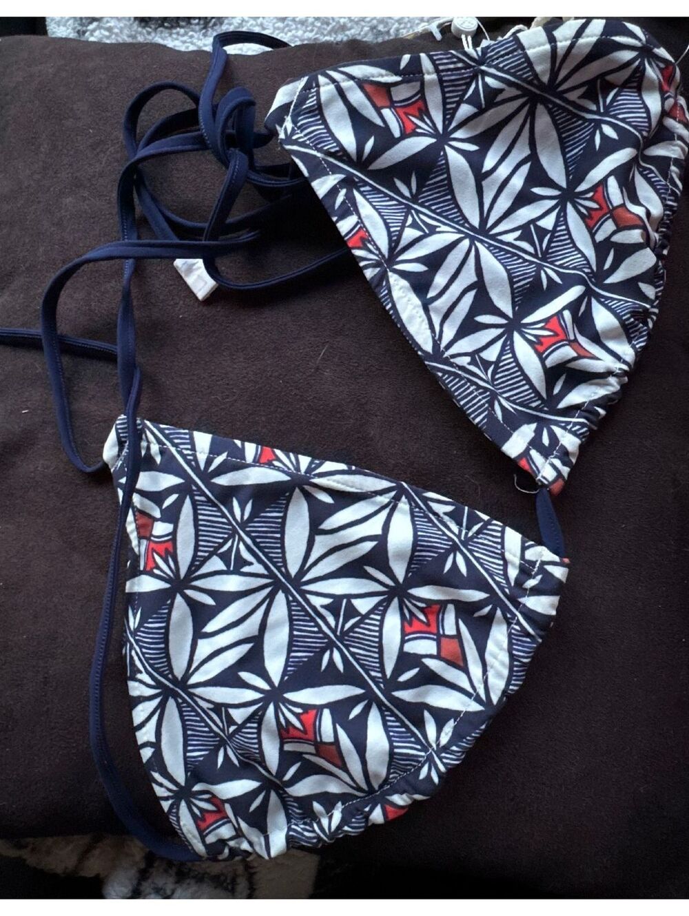 NWT Tory Burch Reversible Bikini Top Poppy Acoma Floral Stripe Size M